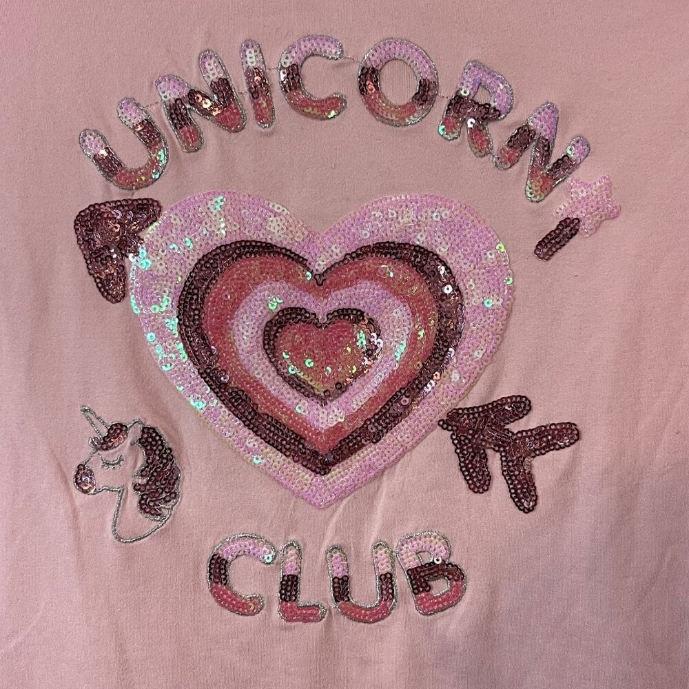 Btween Girls Pink Unicorn Club Sequin Tie-Sleeve T-Shirt Size 10 - Picture 3 of 11